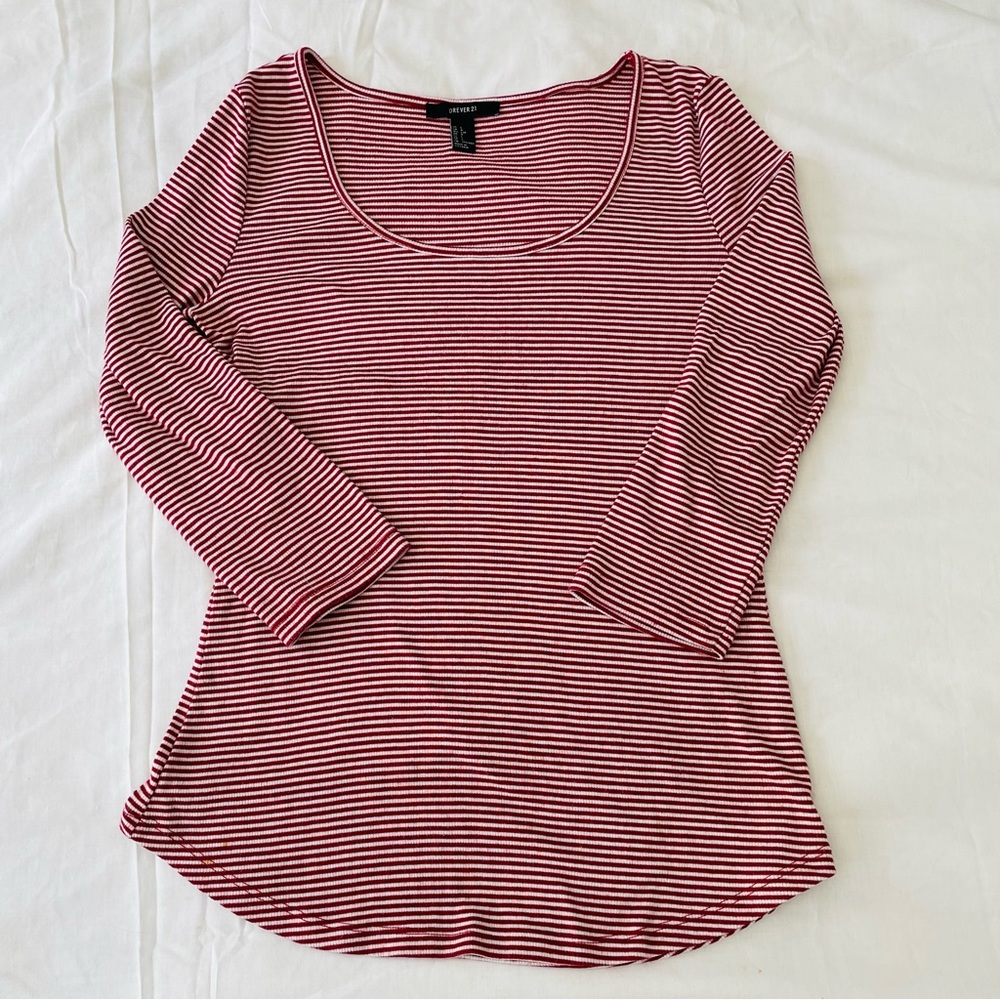 **$8 in any bundle** FOREVER 21 Women’s Top 3/4 Sleeve Striped Red White Size L